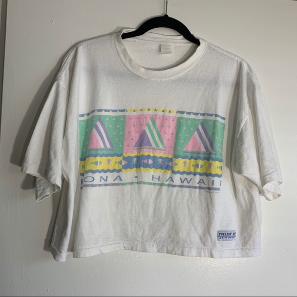 Vintage Tops - Vintage Kona Hawaii Crop Top Pastel Graphic